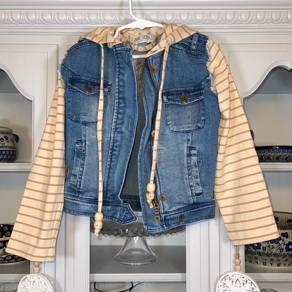 VGUC JAK & PEPPAR girls angel wings denim & knit hooded jean jacket Sz 6​​ - Picture 2 of 8